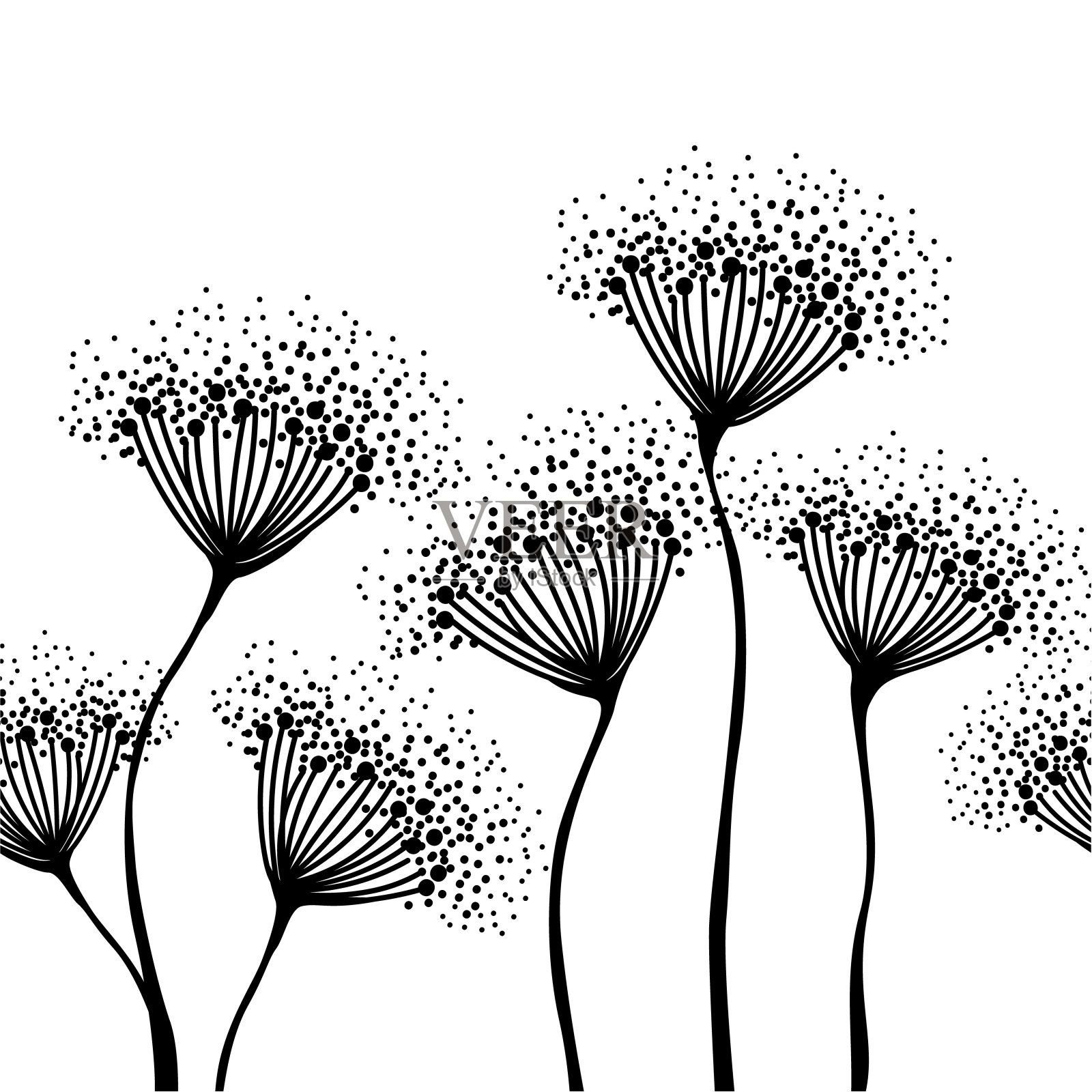 矢量无缝花卉图案与野生草药。线条艺术插图花卉。插画图片素材