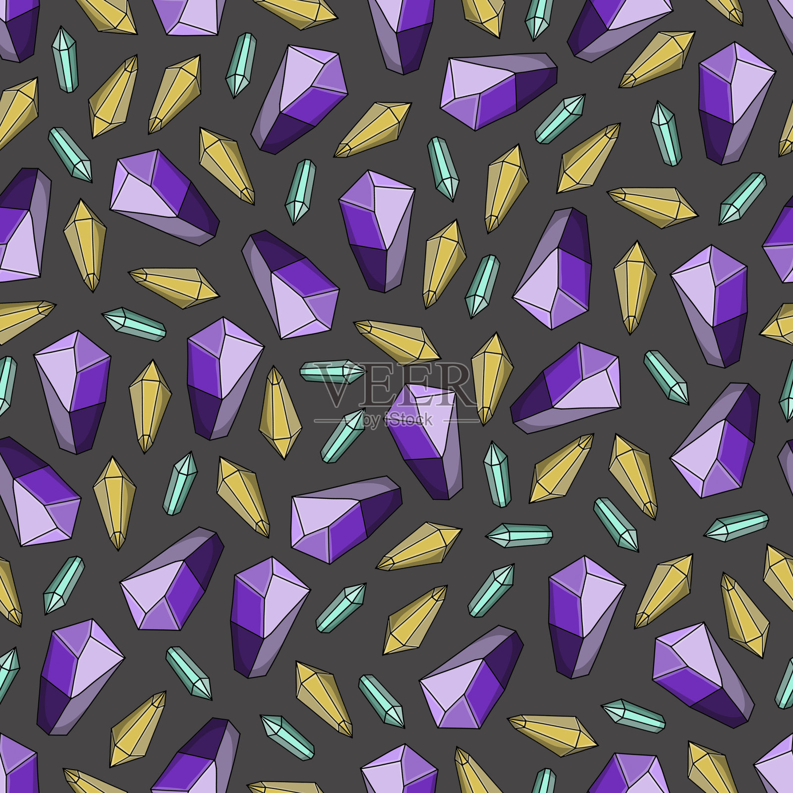 无缝图案与不同的晶体。神秘魔法背景插画图片素材