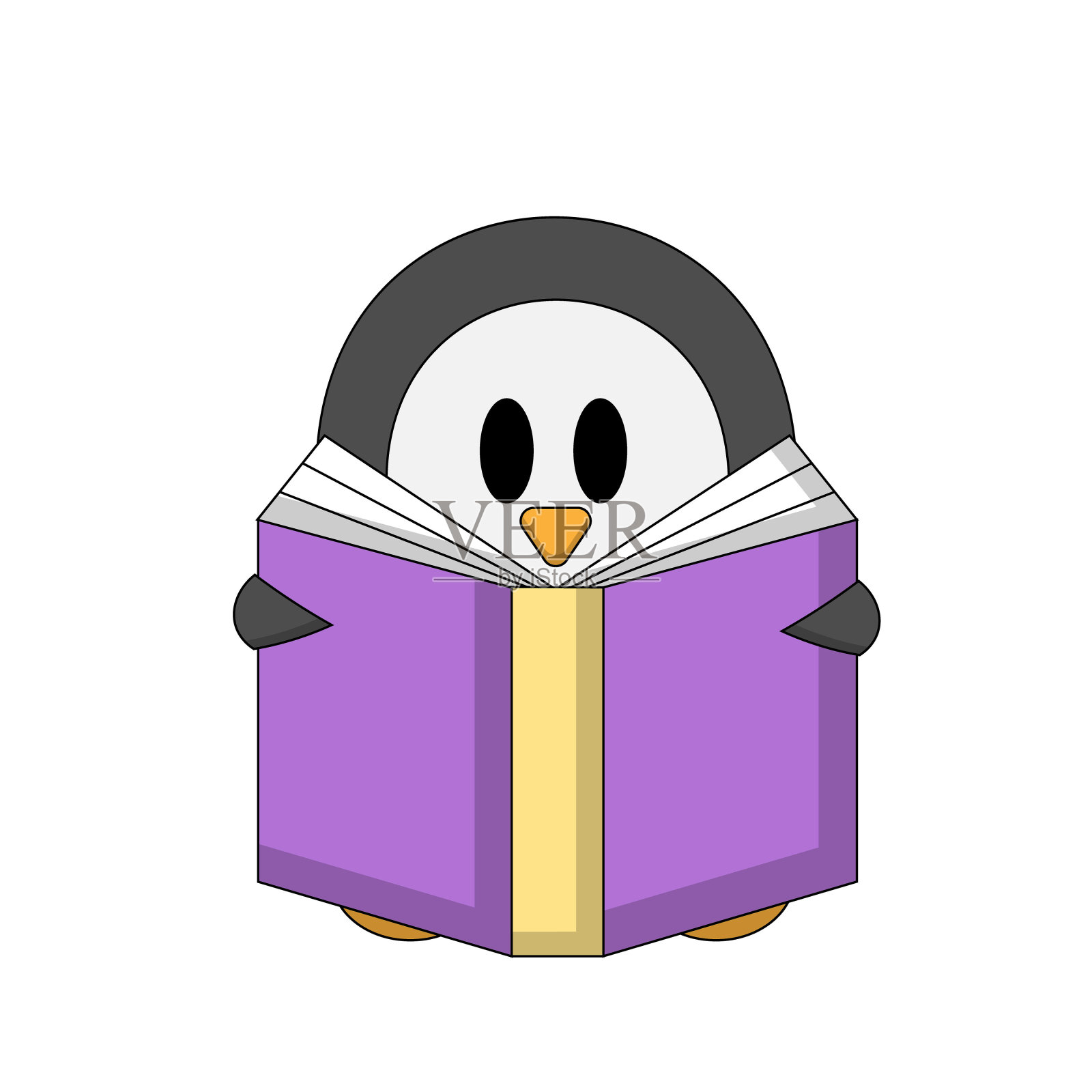 卡通可爱的企鹅读彩色书插画图片素材