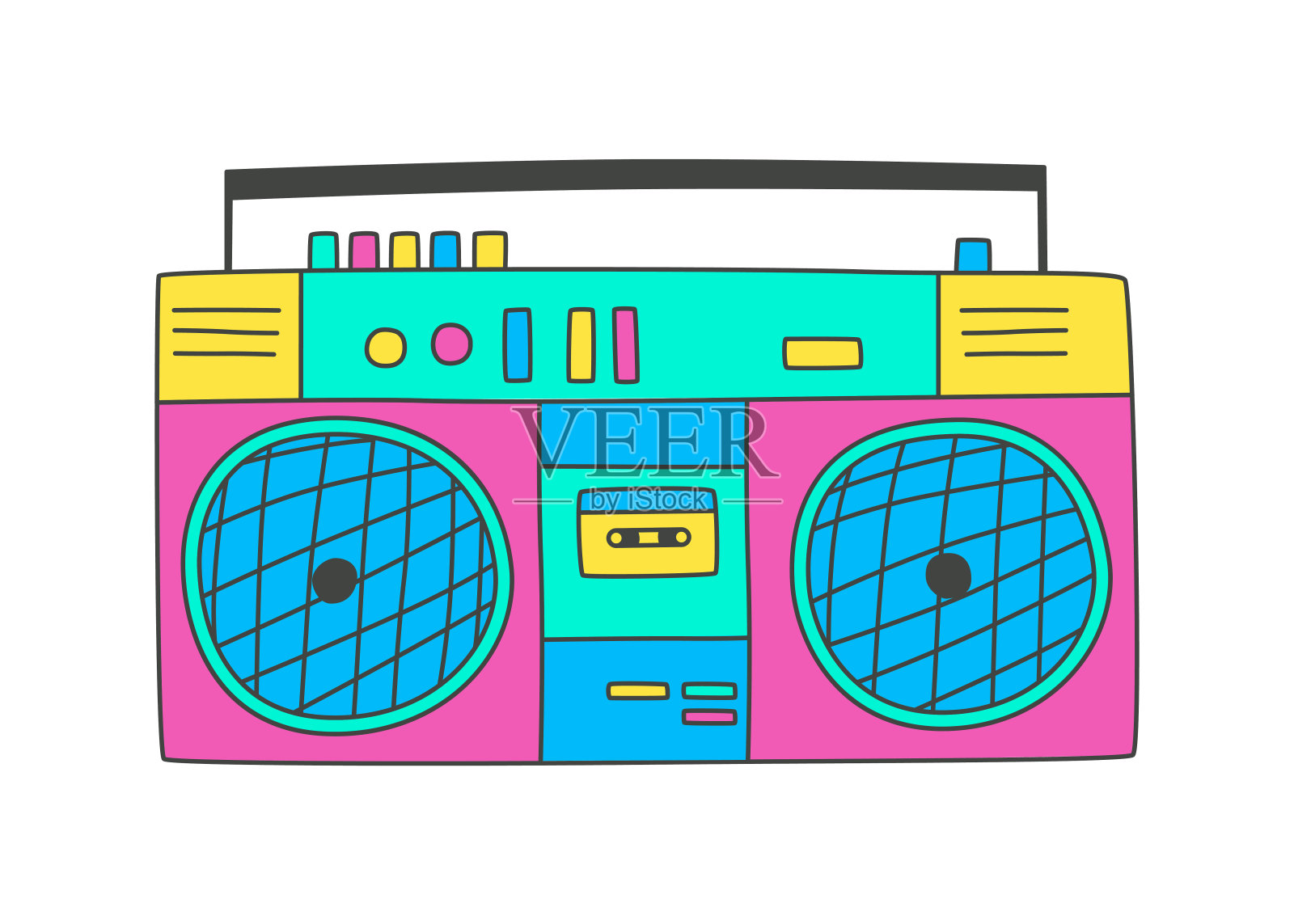 老式的，90年代的立体声音箱。插画图片素材