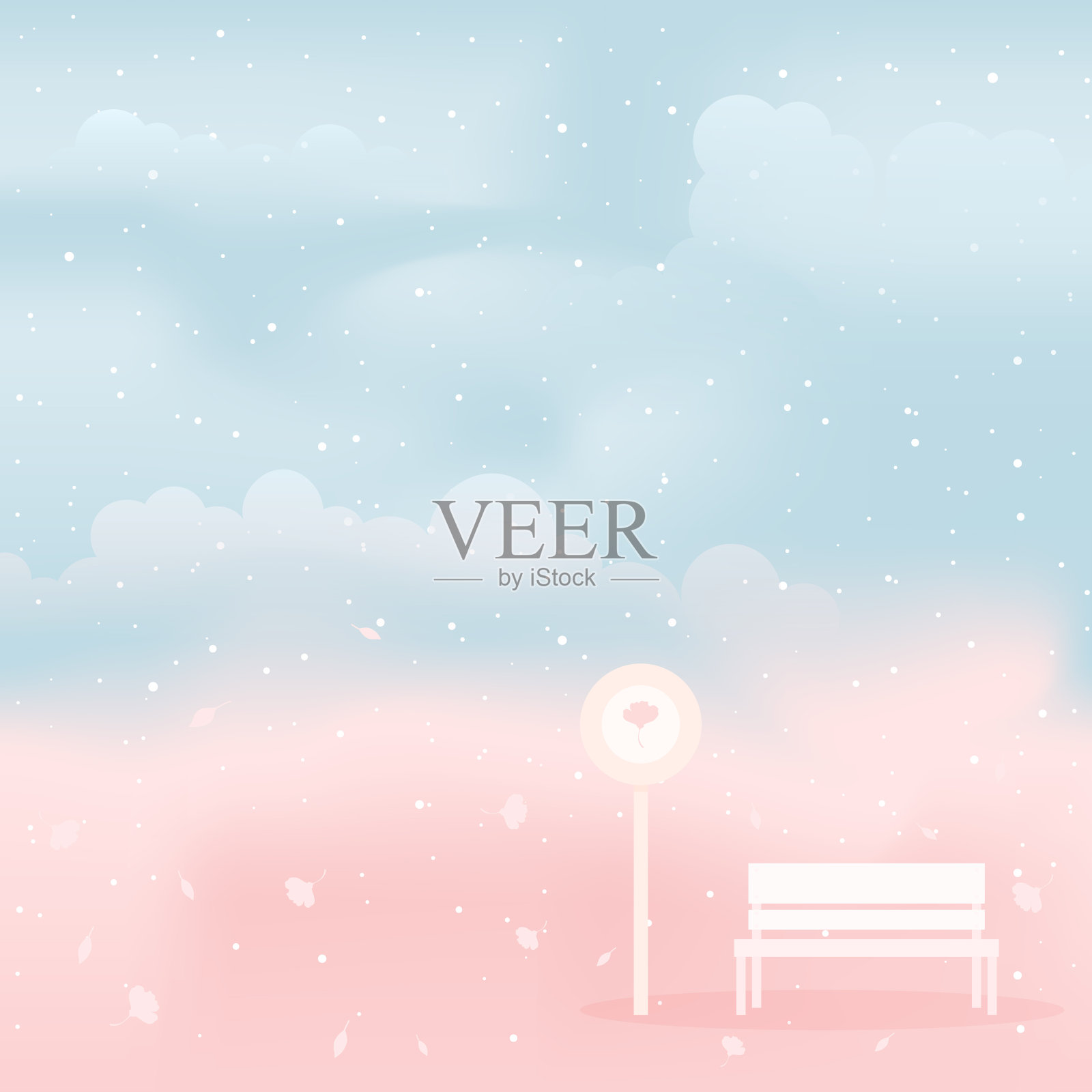 可爱的卡哇伊梦幻梦幻的天空和花卉背景插画图片素材