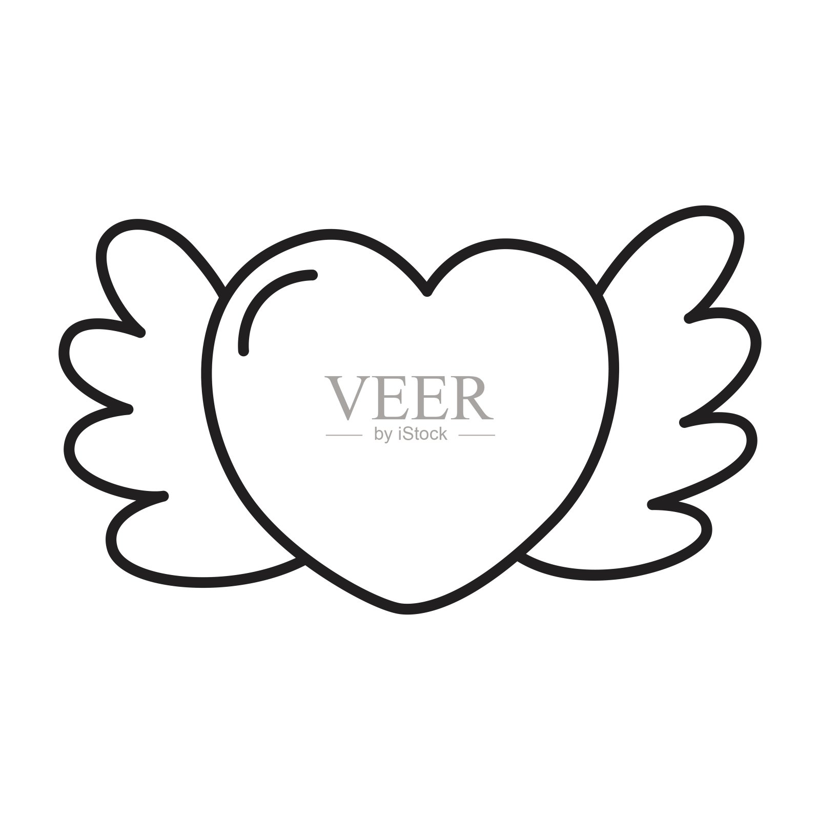 心与翅膀线图标。插画图片素材