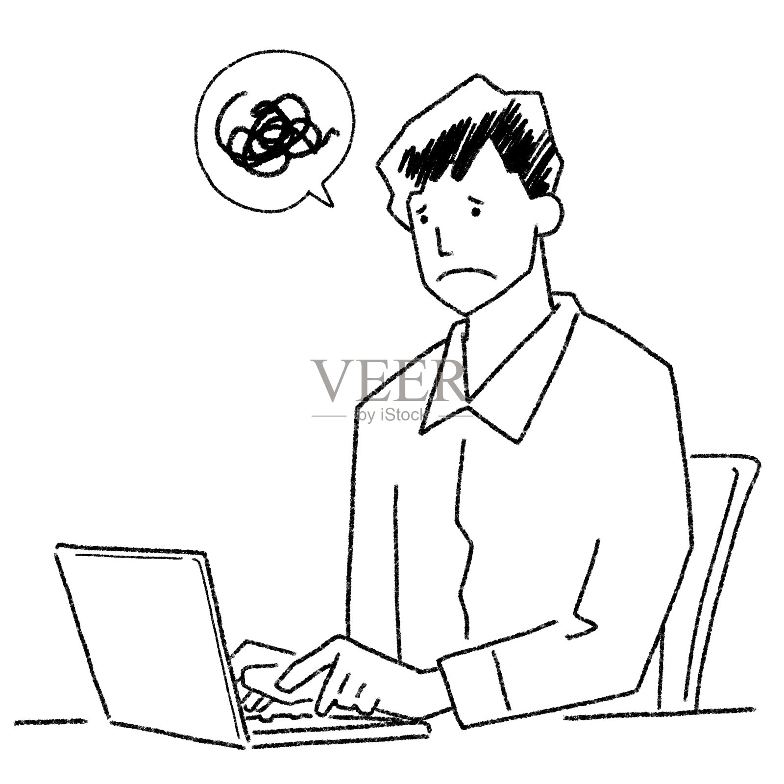 一个人在用笔记本电脑时遇到了麻烦插画图片素材