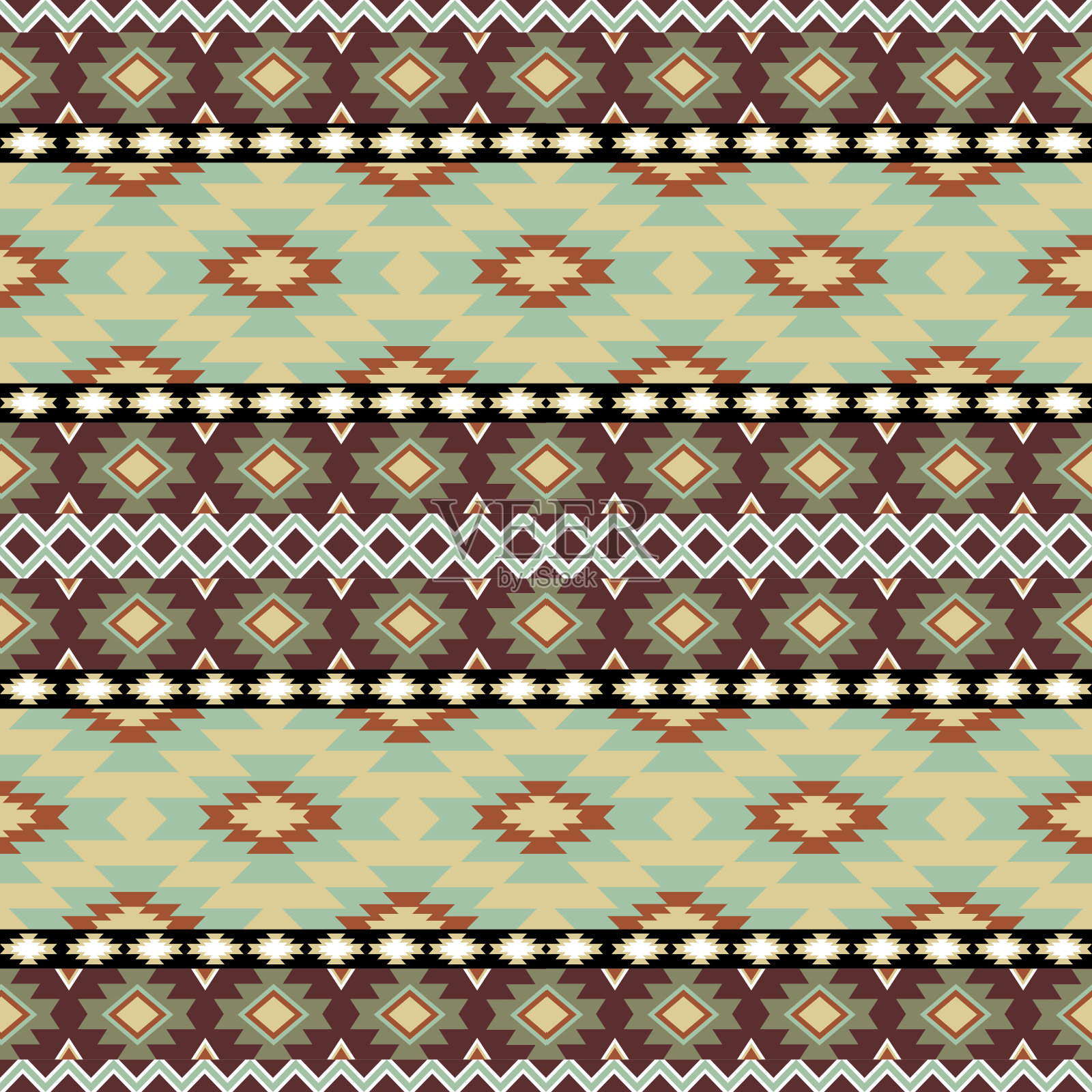 民族抽象艺术。矢量无缝图案在部落，民间刺绣，和墨西哥风格的传统印度。插画图片素材