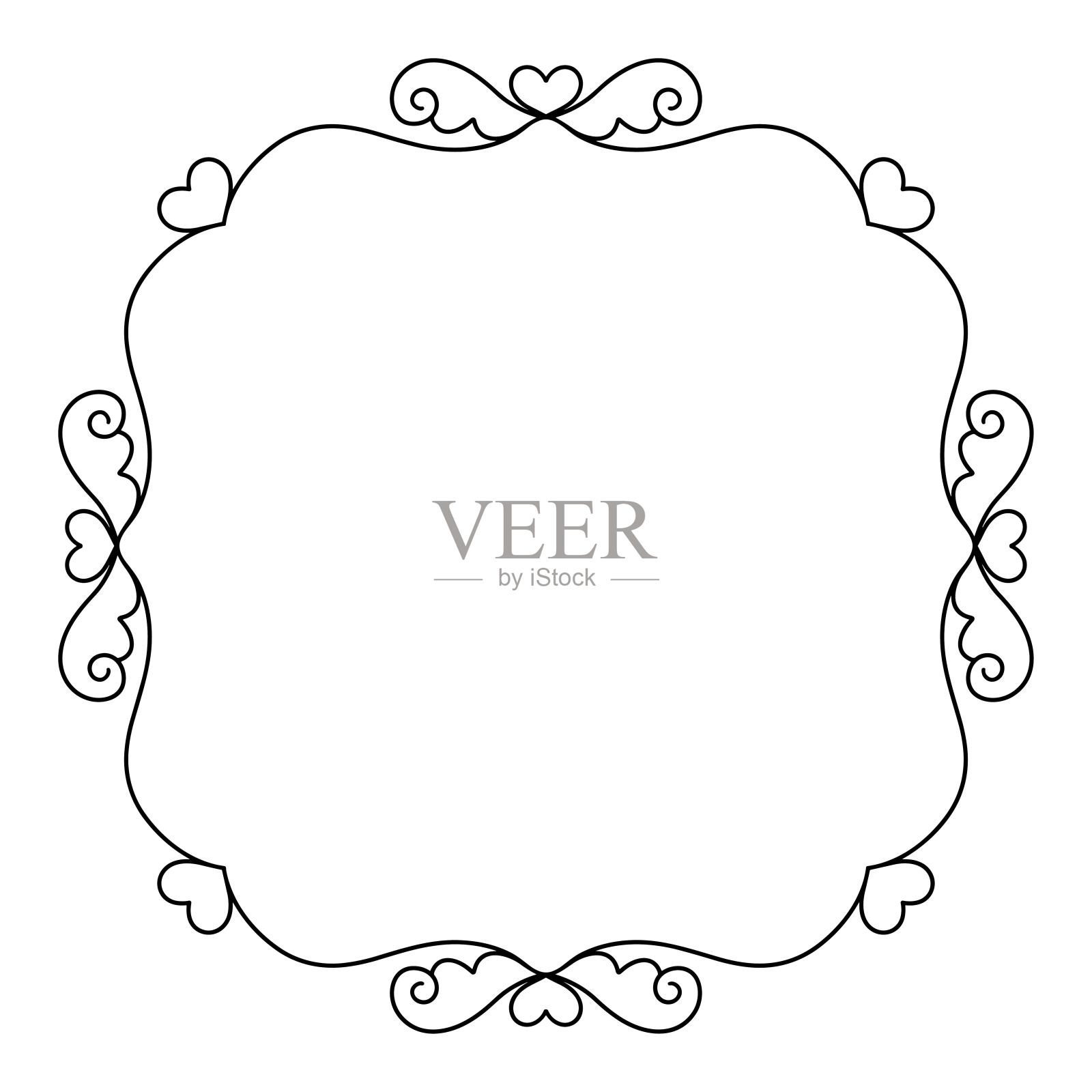 古董风格的框架与心脏装饰矢量插画图片素材