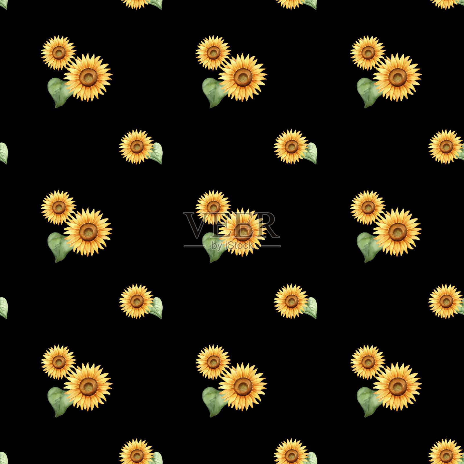 花卉无缝图案与向日葵和绿叶。插画图片素材