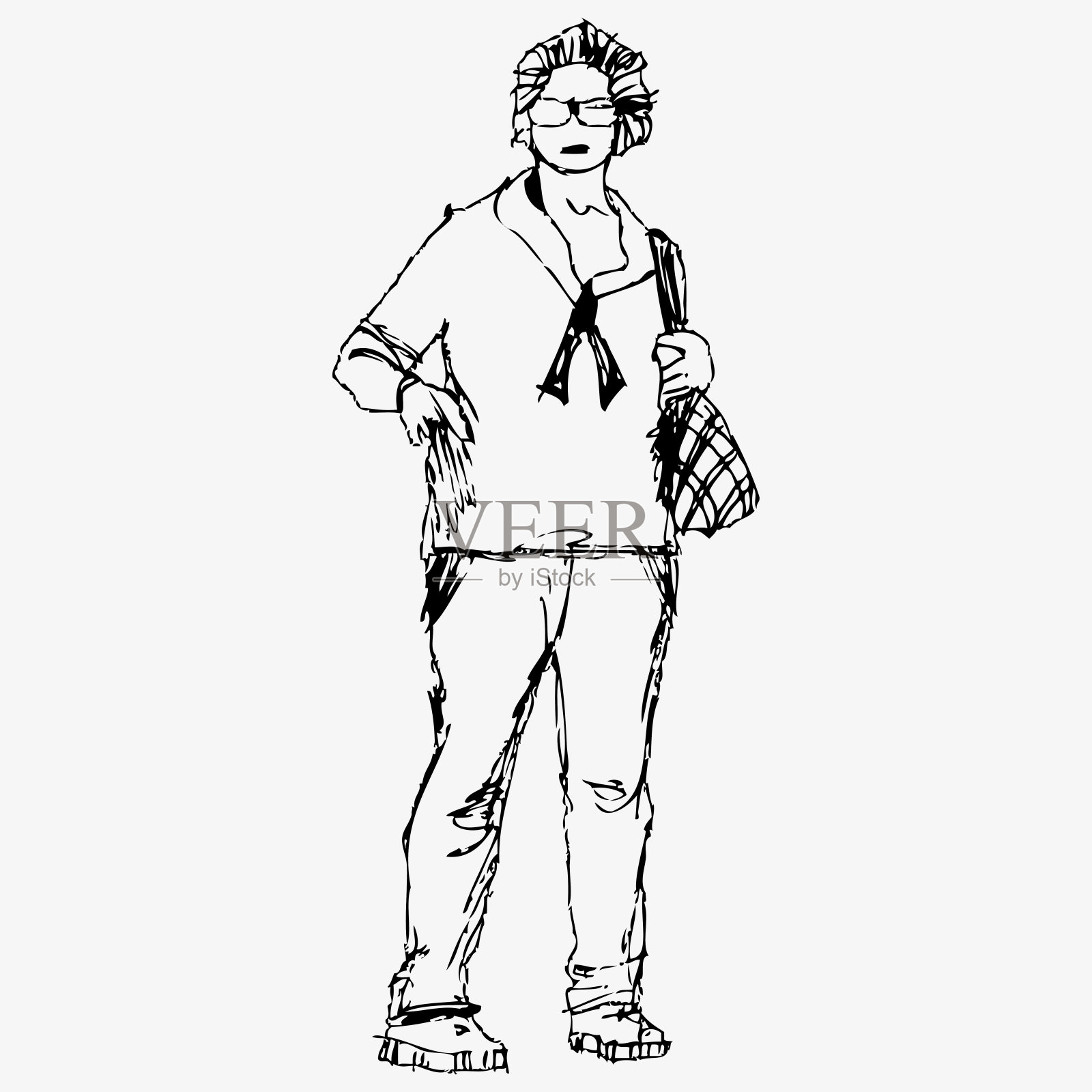 老婆婆，手描墨笔虚构人物。平面矢量插图隔离在白色插画图片素材