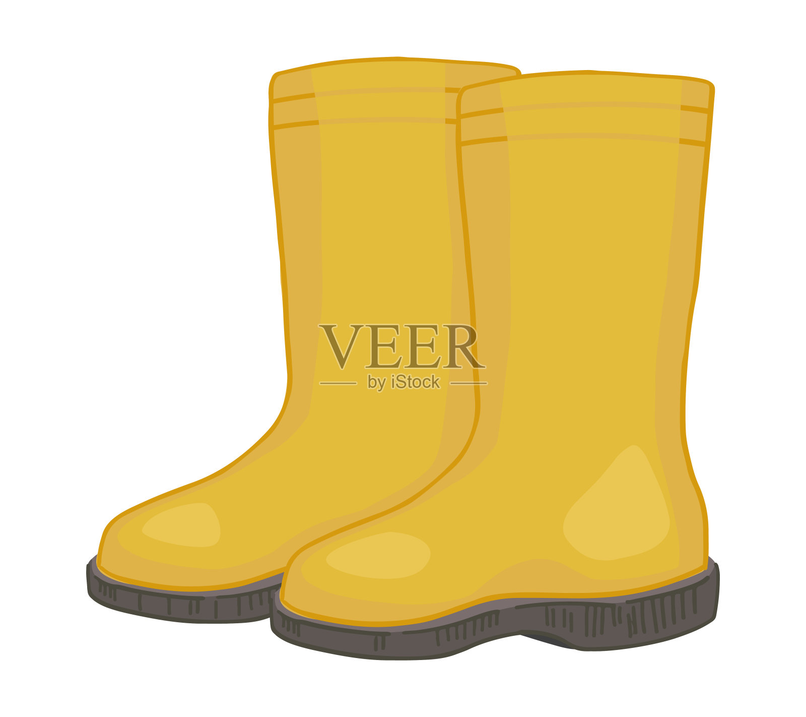 橡胶靴涂鸦。剪贴艺术园艺工具，雨天配件。卡通矢量插图隔离在白色。插画图片素材