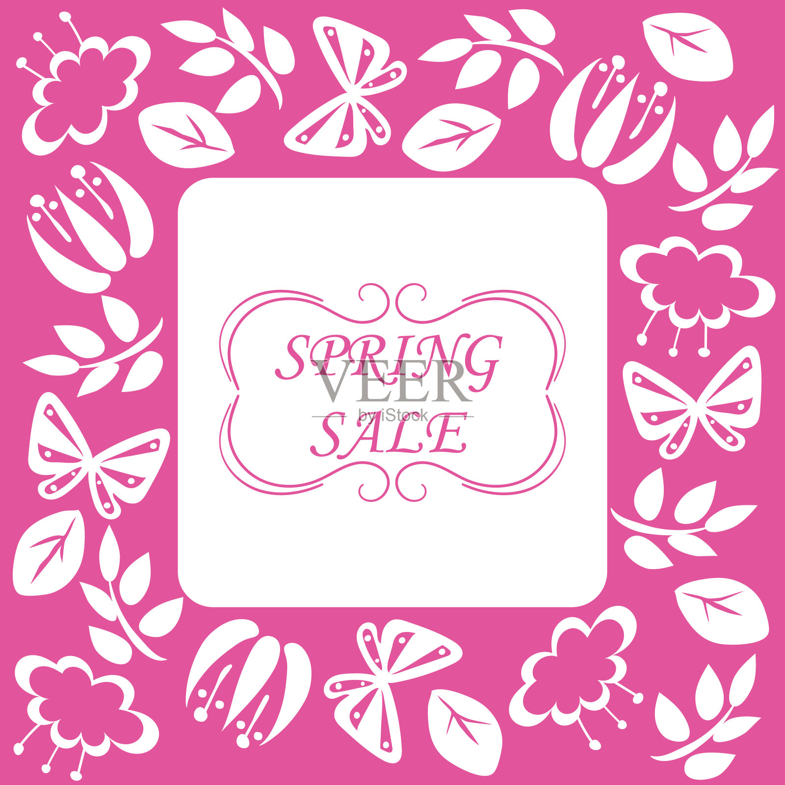 春季销售花和蝴蝶设计插画图片素材