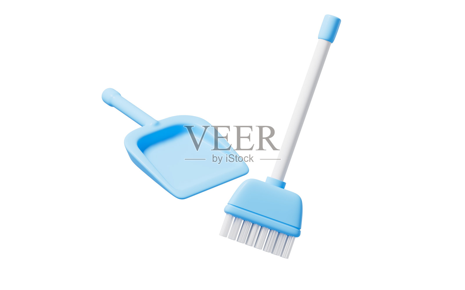 卡通扫帚和簸箕，3d渲染。照片摄影图片