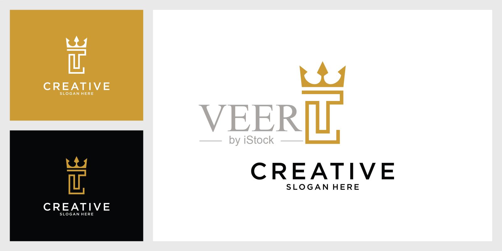 LT或TL首字母标志设计与皇冠图标矢量。插画图片素材