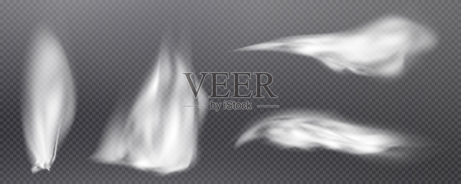 这是一个矢量集的现实粉末或喷雾，气溶胶痕迹和爆裂蒸气飞溅。节日的风，圣诞的斑点，冷空气。汽车轮子冒出的烟，爆炸产生的烟。插画图片素材