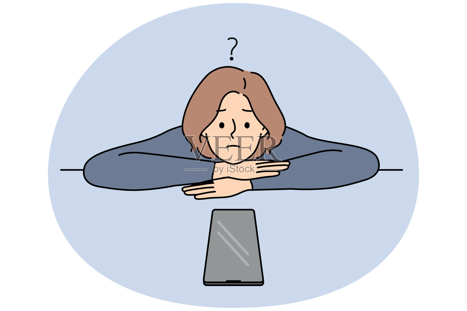 困惑的女人一看手机就沮丧的接不上电话插画图片素材