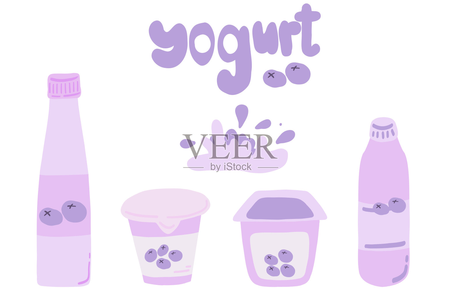 蓝莓酸奶集平面设计与飞溅插画图片素材