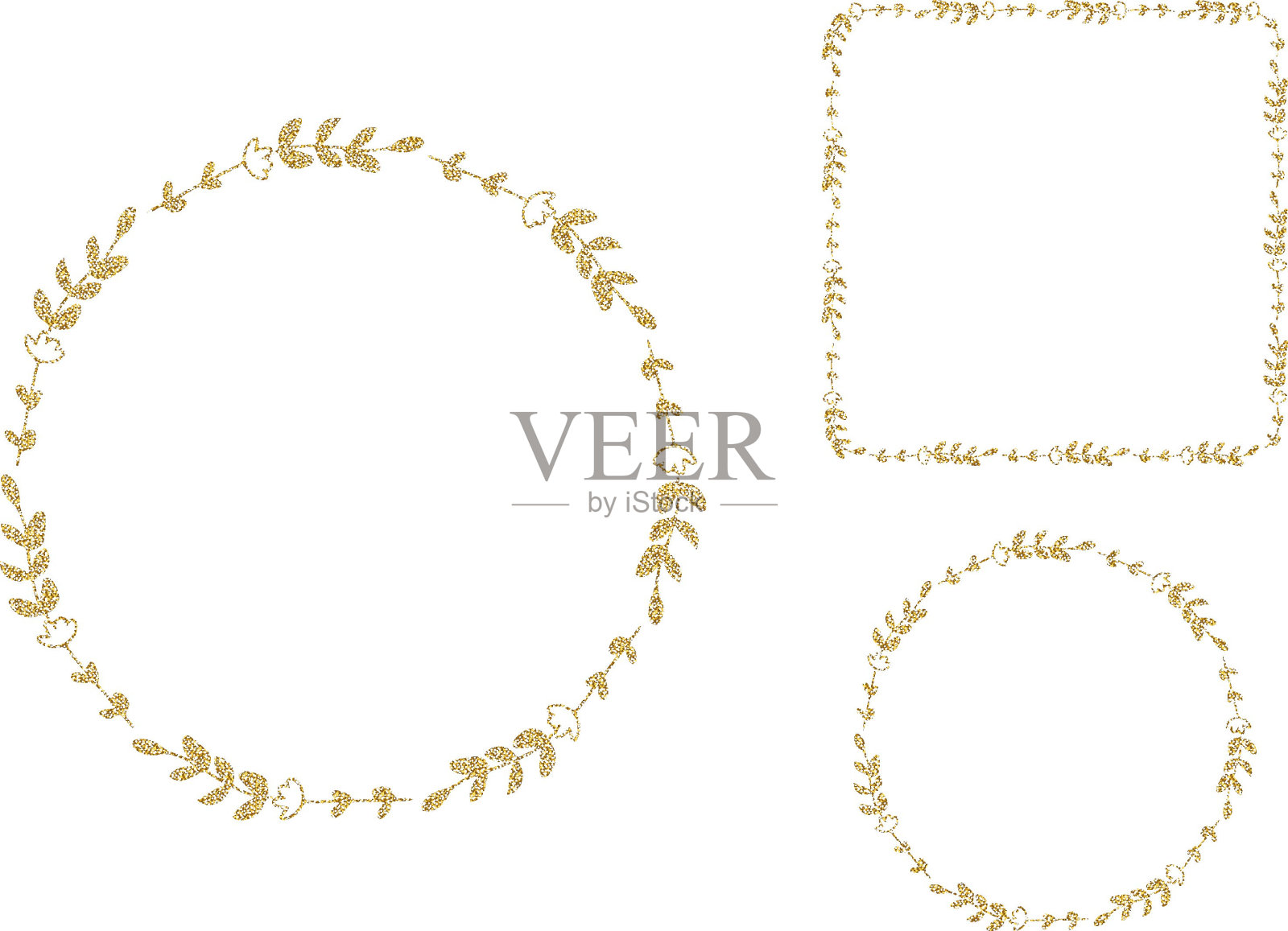 金色闪闪发光的草和树框架。插画图片素材