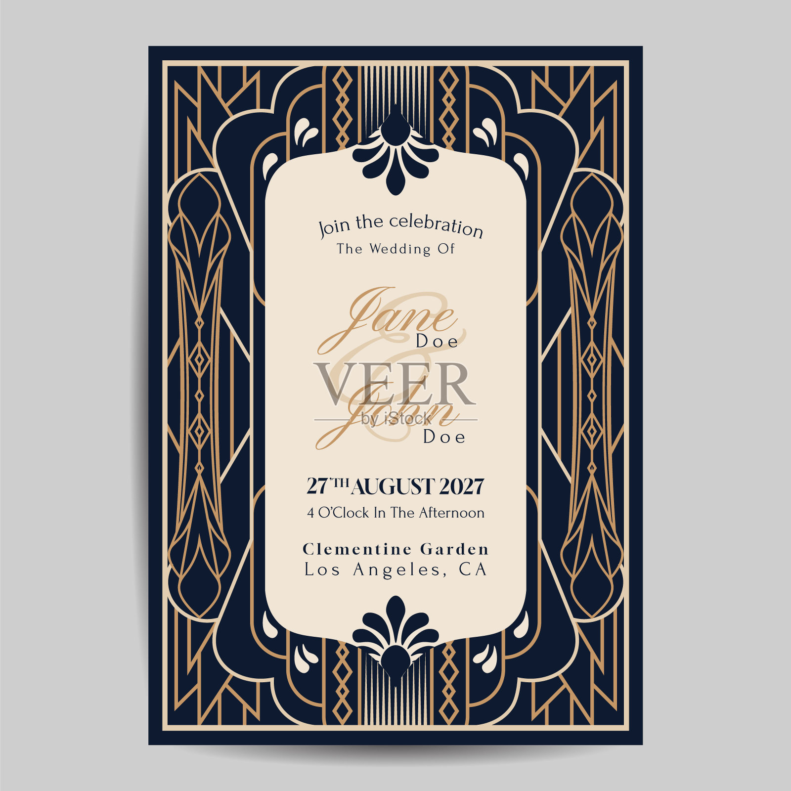 装饰艺术婚礼邀请模板插画图片素材