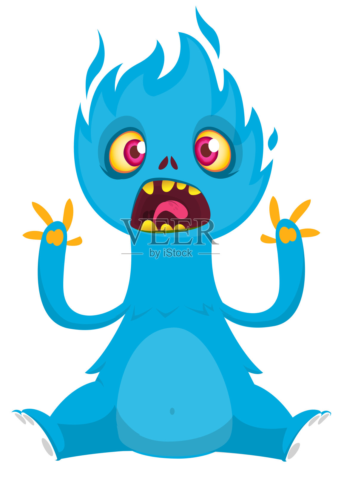 卡通快乐的怪物带着滑稽的表情坐着。矢量插图隔离在白色。非常适合万圣节派对或包装设计插画图片素材