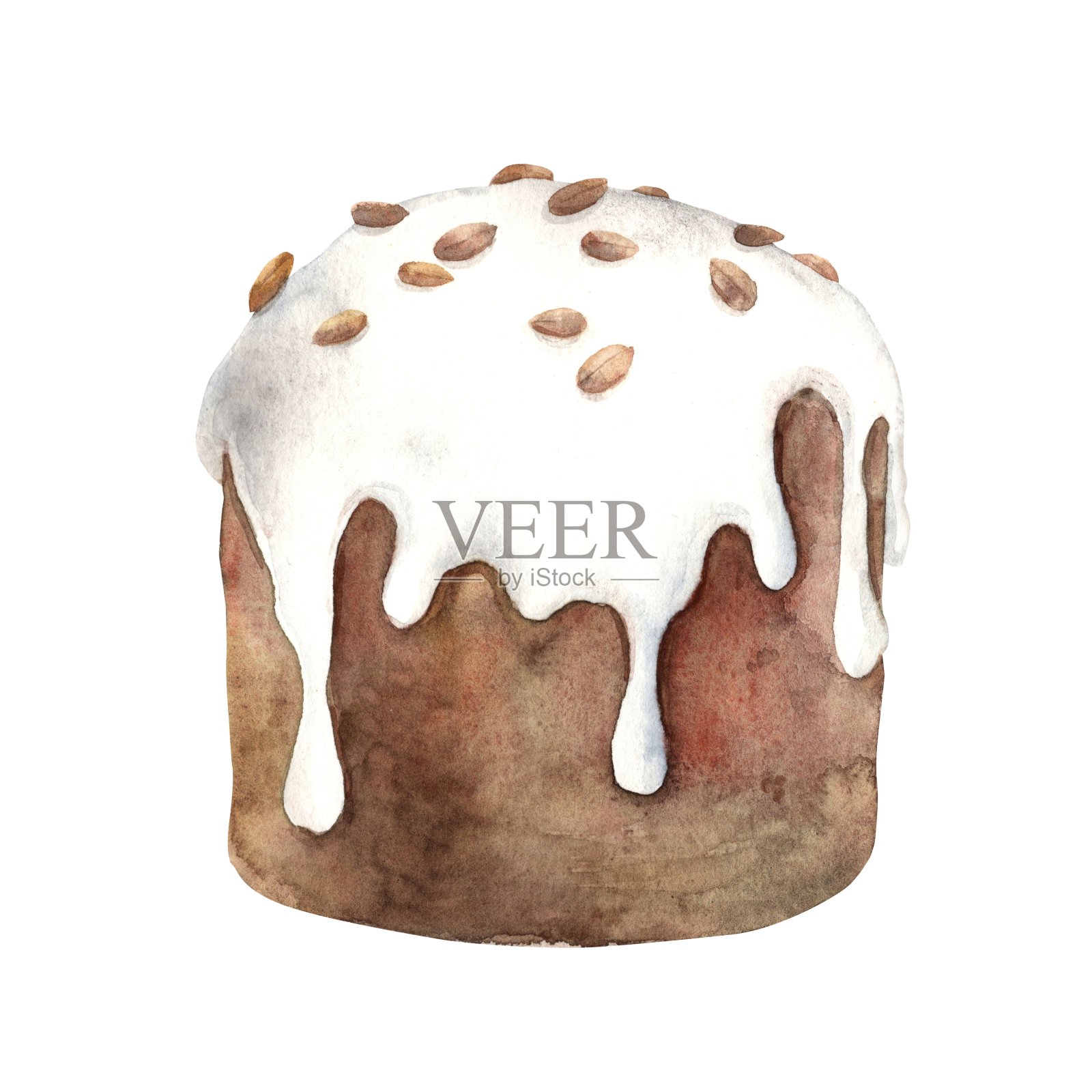 水彩复活节蛋糕，手绘。草图上孤立的背景贺卡，邀请，横幅，海报，纺织品，平面设计插画图片素材