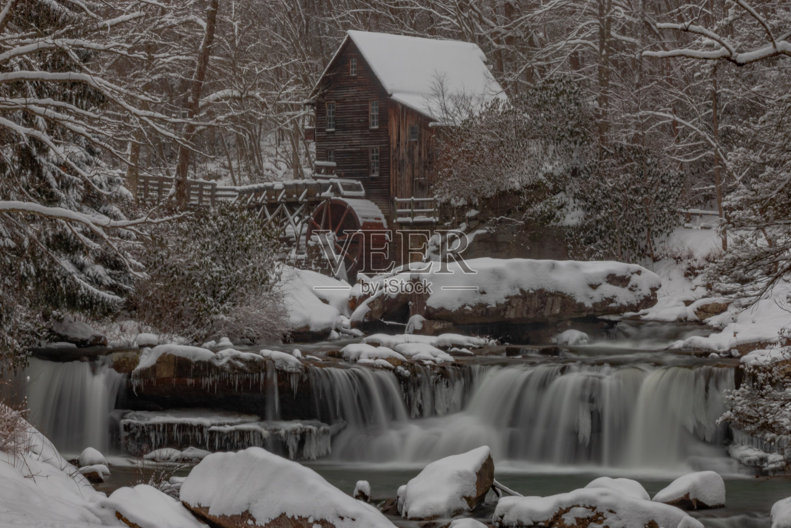 冬季的Glade Creek Grist Mill照片摄影图片