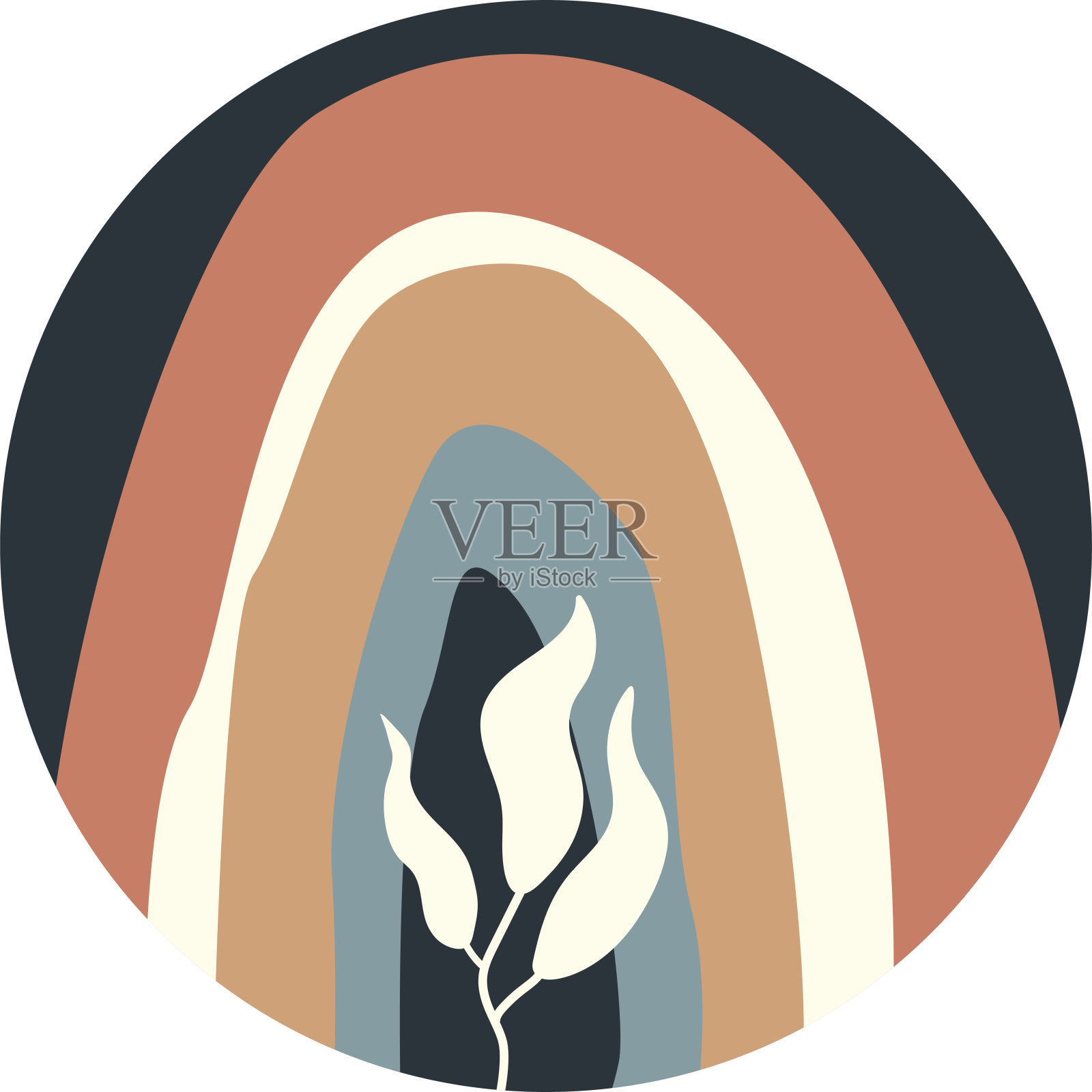 波西米亚风格的彩虹和植物。平面矢量插图。插画图片素材