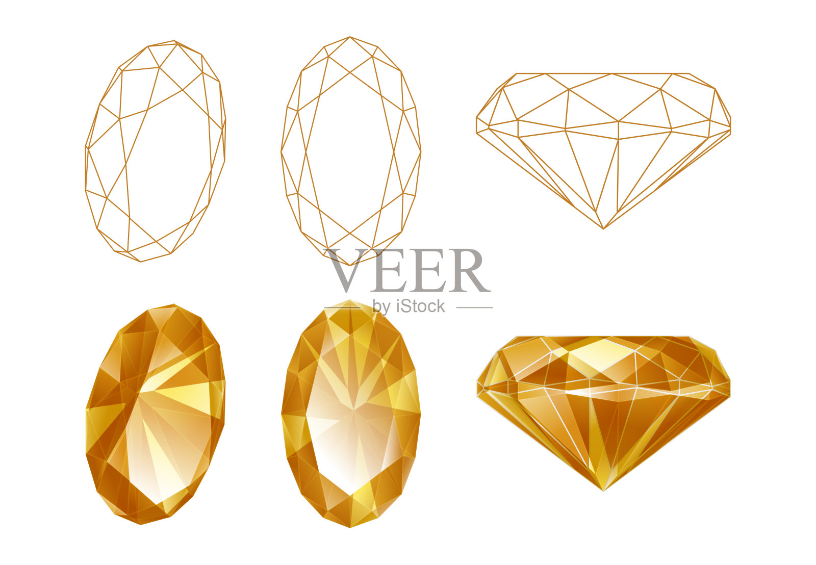 一套孤立的椭圆形宝石插图插画图片素材