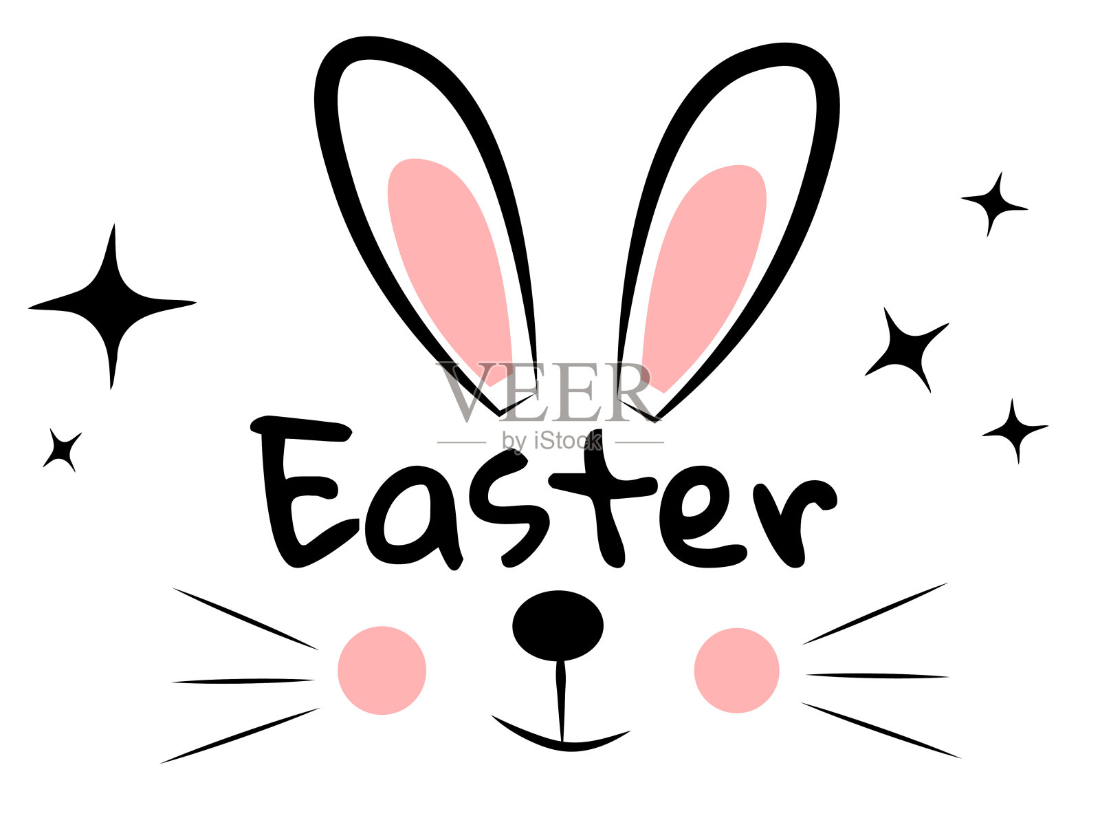 复活节兔子。涂鸦。刻字。插画图片素材