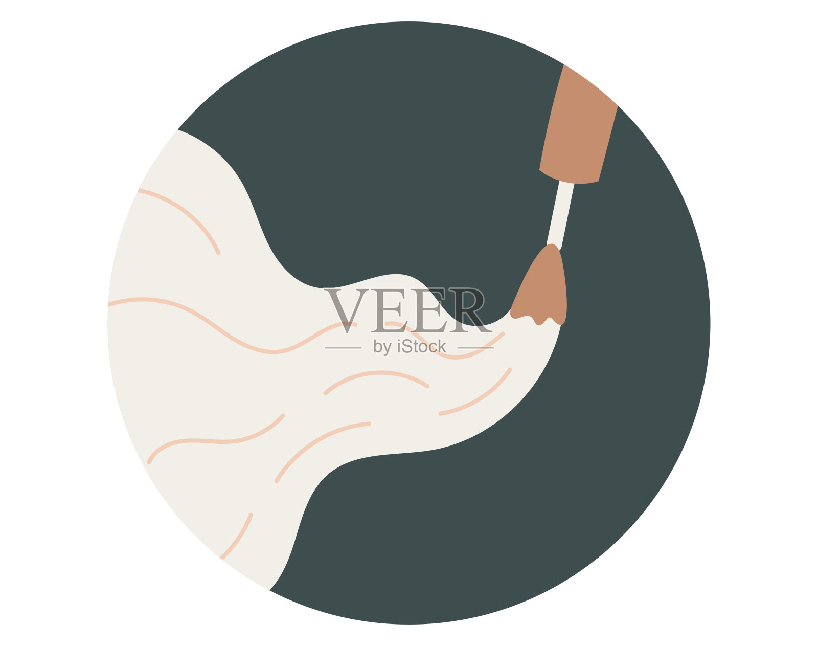 社交媒体亮点封面模板。指甲油刷，修指甲。矢量隔离圆形贴纸，平面风格。插画图片素材