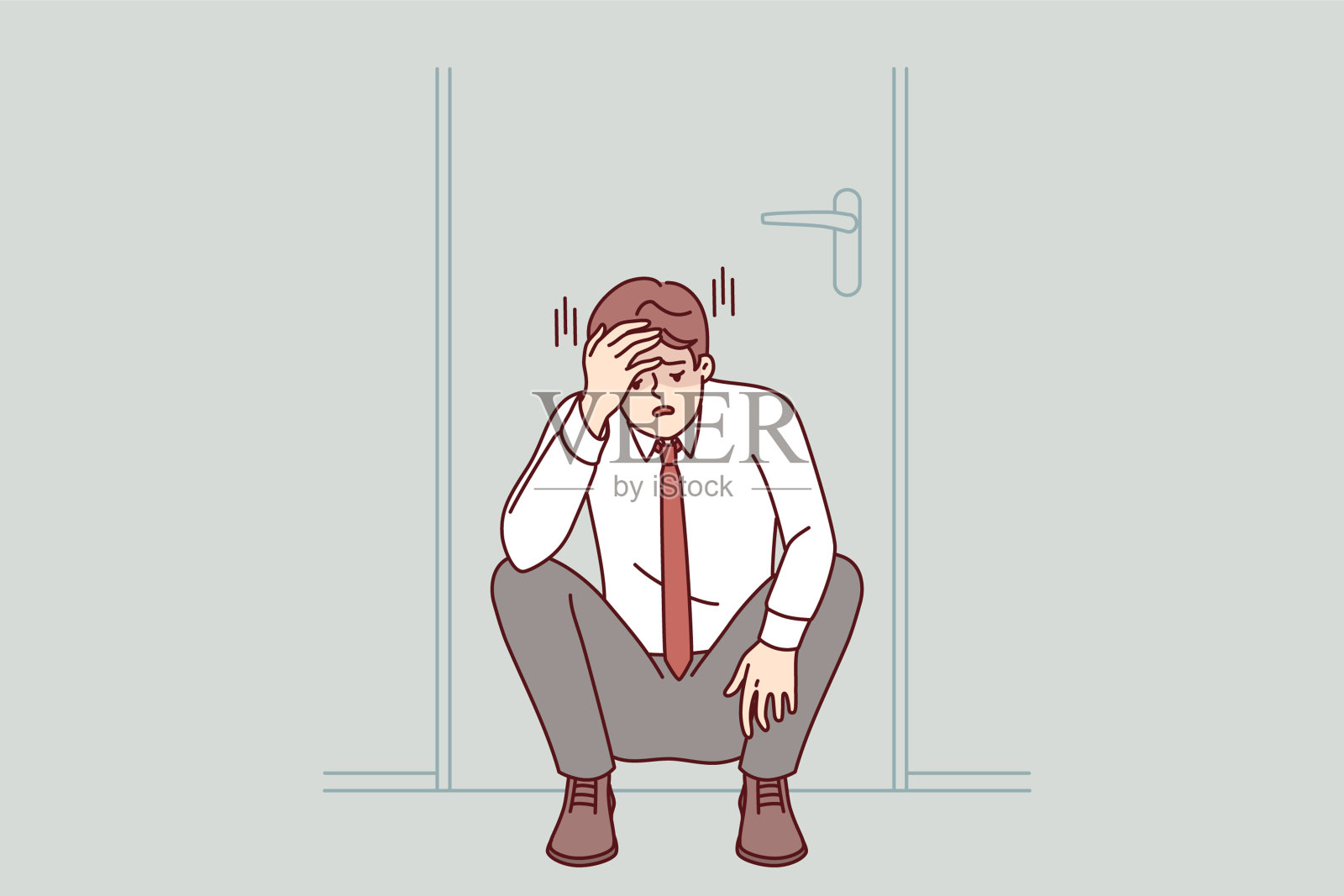 失意的商人得知破产时感到无能为力，悲伤地坐在办公室的门下插画图片素材