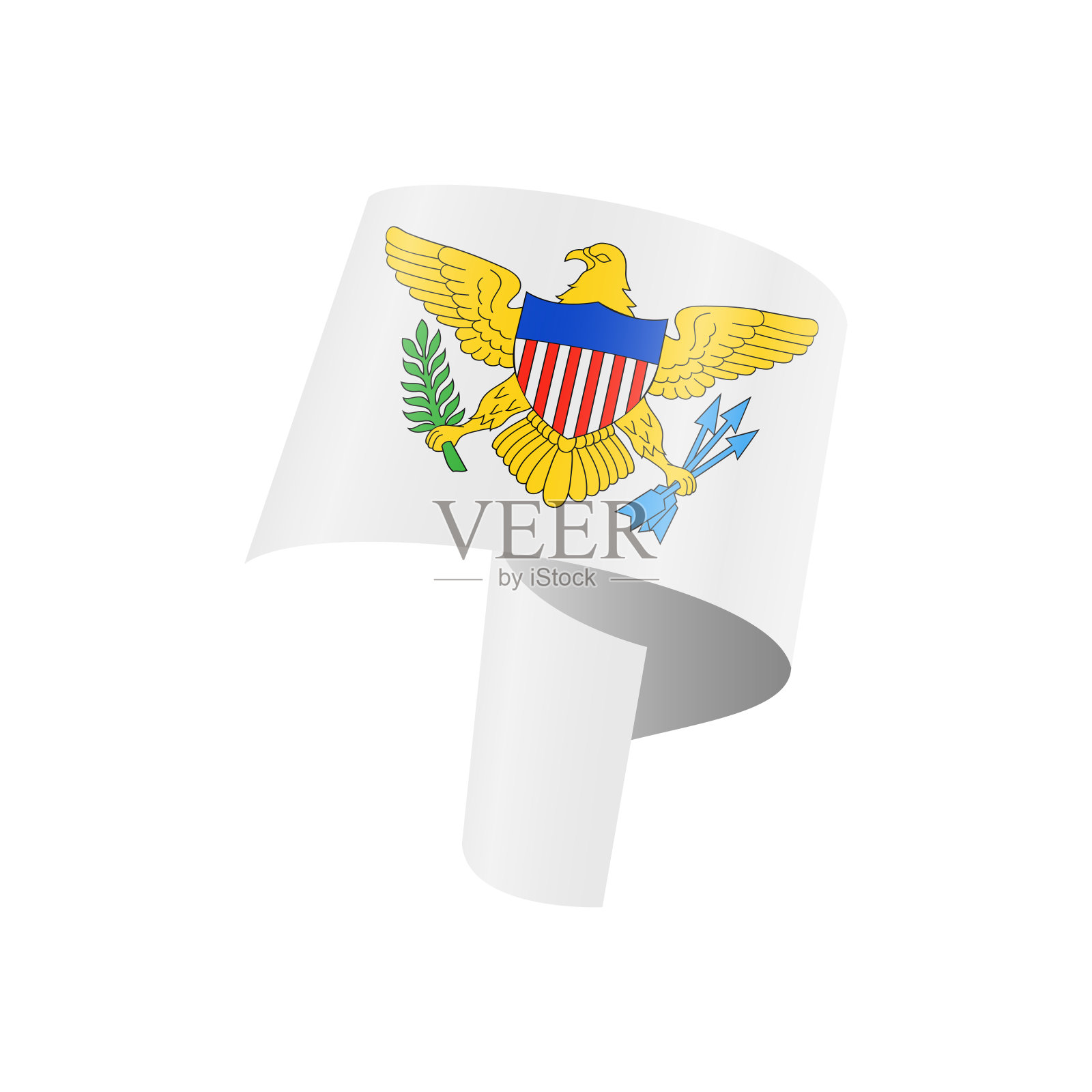 挥舞着美属维尔京群岛旗帜。白底国旗。插画图片素材