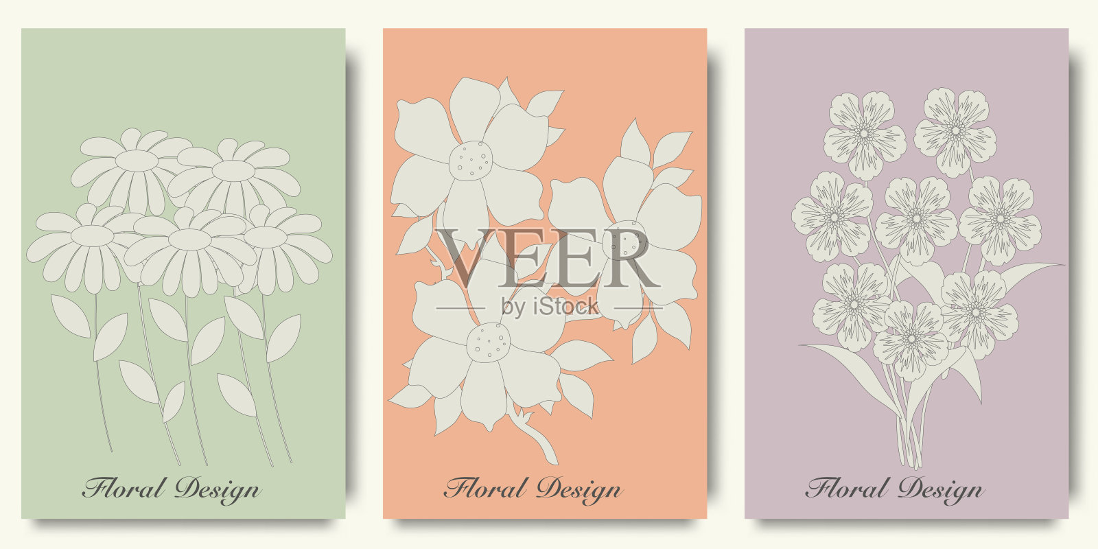 新潮的花枝和极简主义的花朵。极简主义时尚的当代花卉设计完美的墙壁艺术，印刷品，社交媒体，海报，邀请，品牌设计插画图片素材