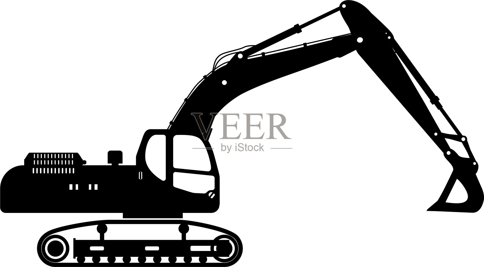 平面风格的挖掘机图标轮廓。矢量图插画图片素材