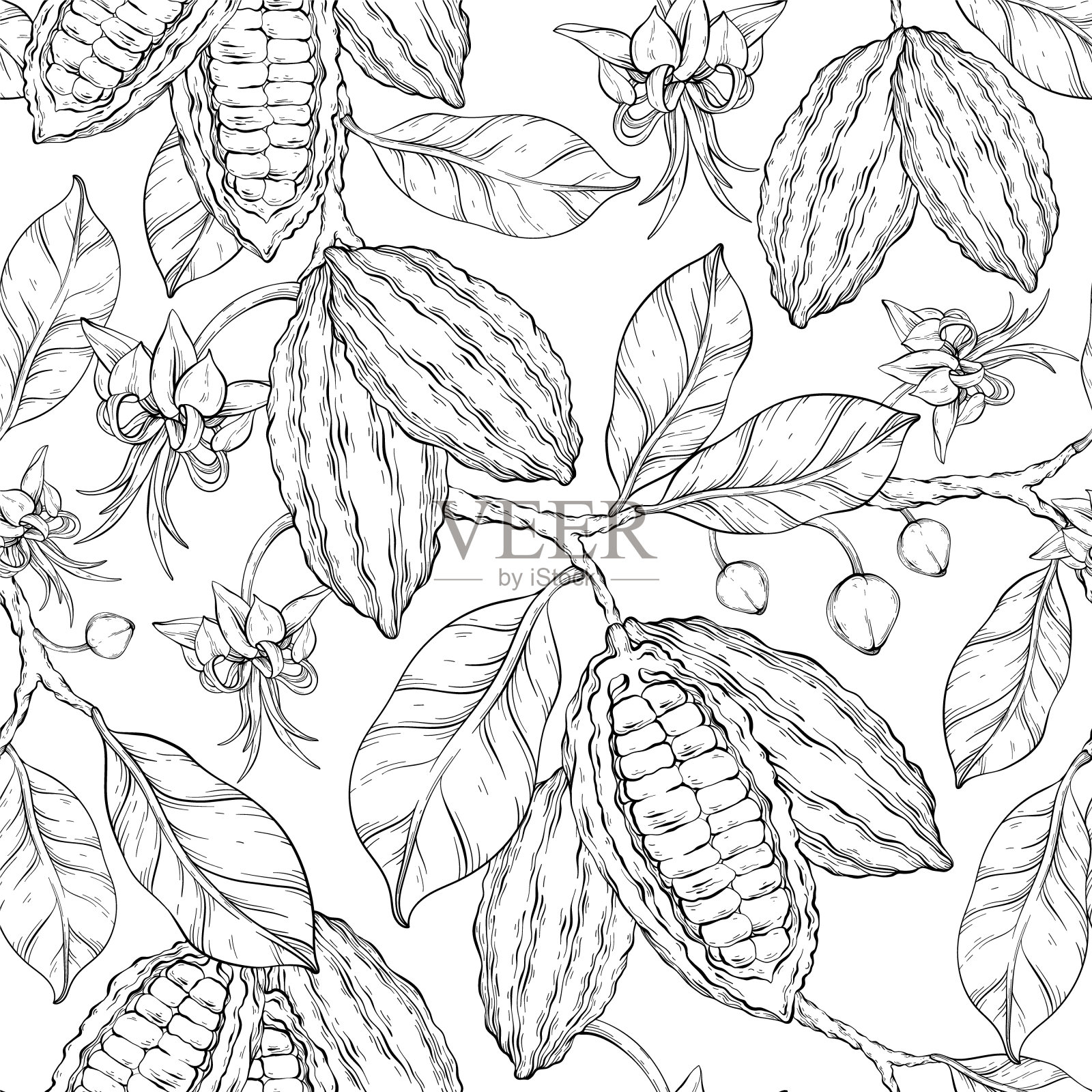 可可矢量轮廓无缝图案。插画图片素材