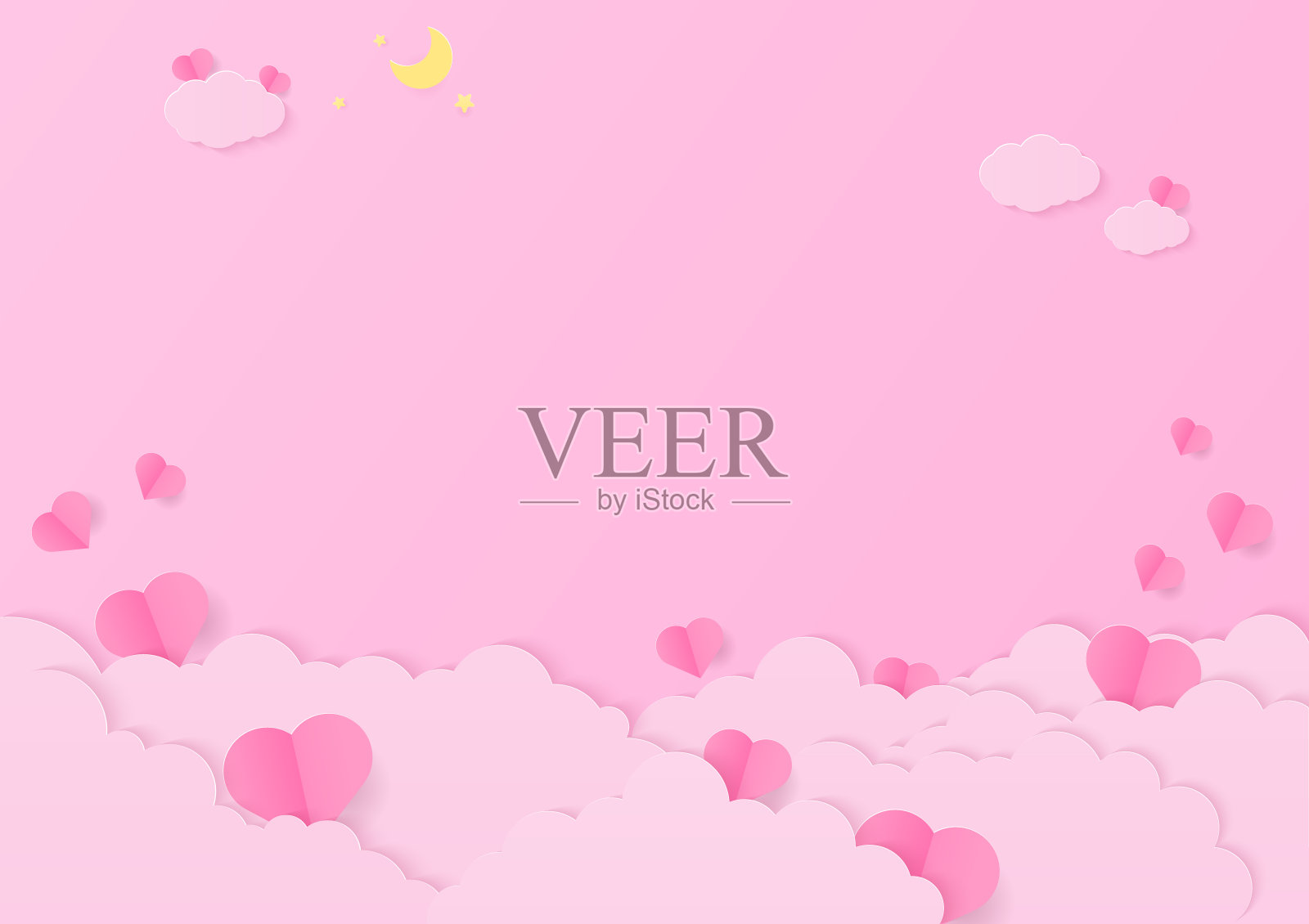 粉红色的心与云的背景插画图片素材