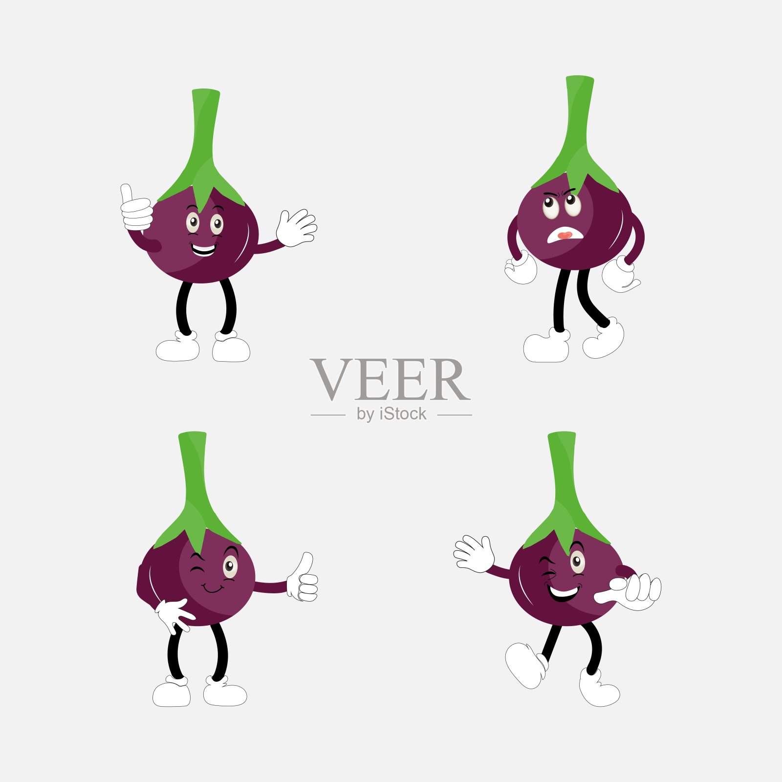 可爱的茄子字符矢量插图。插画图片素材