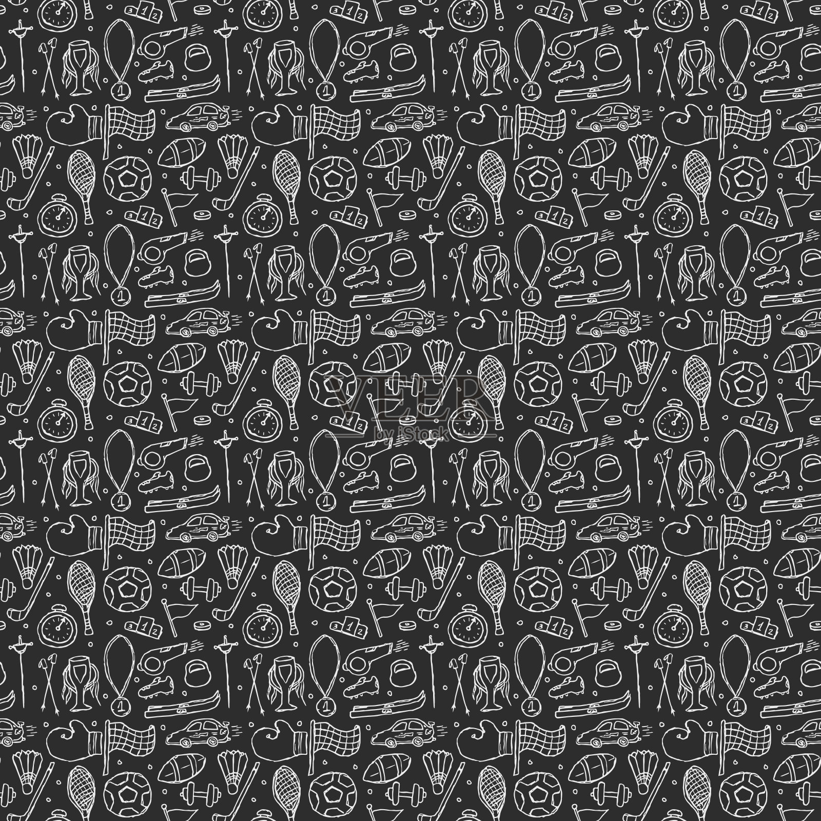 无缝运动模式。用运动图标涂鸦插画。运动器材背景插画图片素材