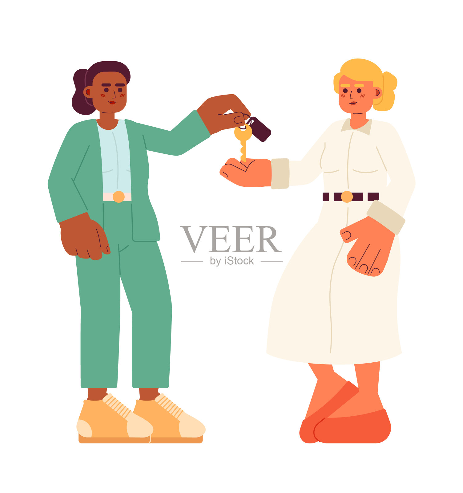 女卖家将交出关键的2D卡通人物插画图片素材