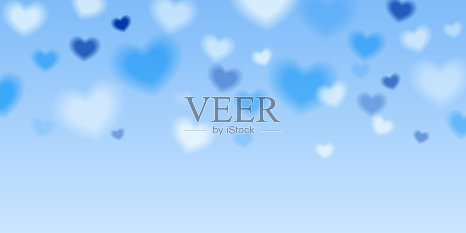 在蓝色的背景上模糊的白色和蓝色的心。插画图片素材