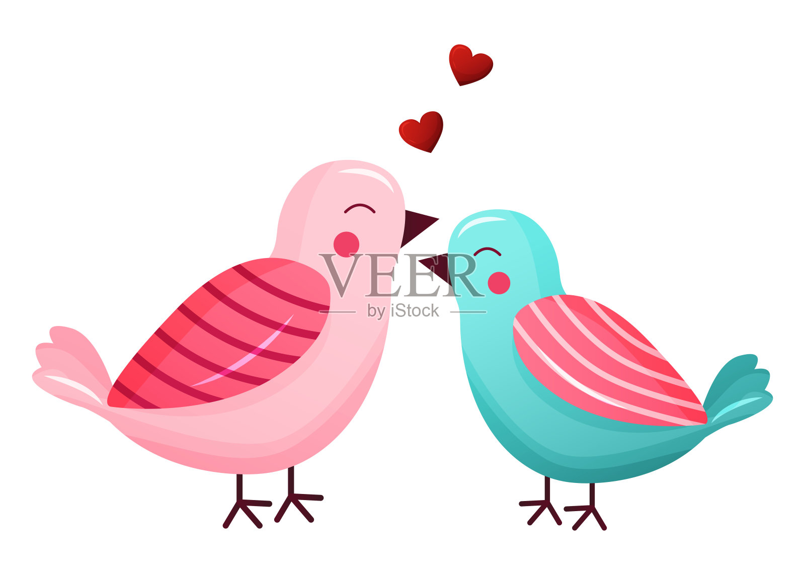 矢量情人节小爱鸟孤立在白色的背景。浪漫的插图。一对热恋中的情侣。二月十四日的卡片。插画图片素材
