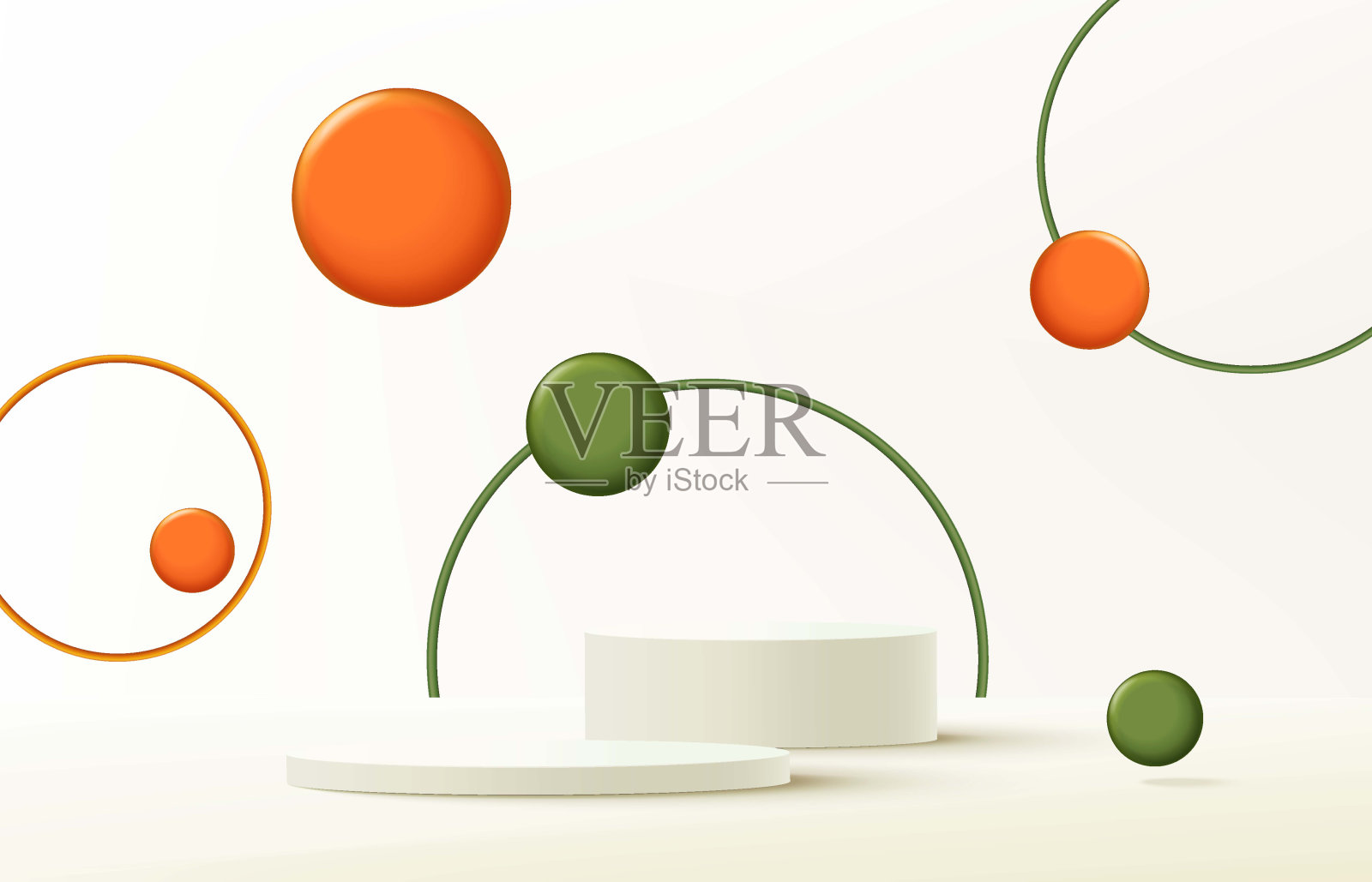 抽象的三维房间与一组台阶，现实的圆柱体站立讲台。最小的场景模型产品展示。矢量几何形式。舞台展示。矢量插画家插画图片素材