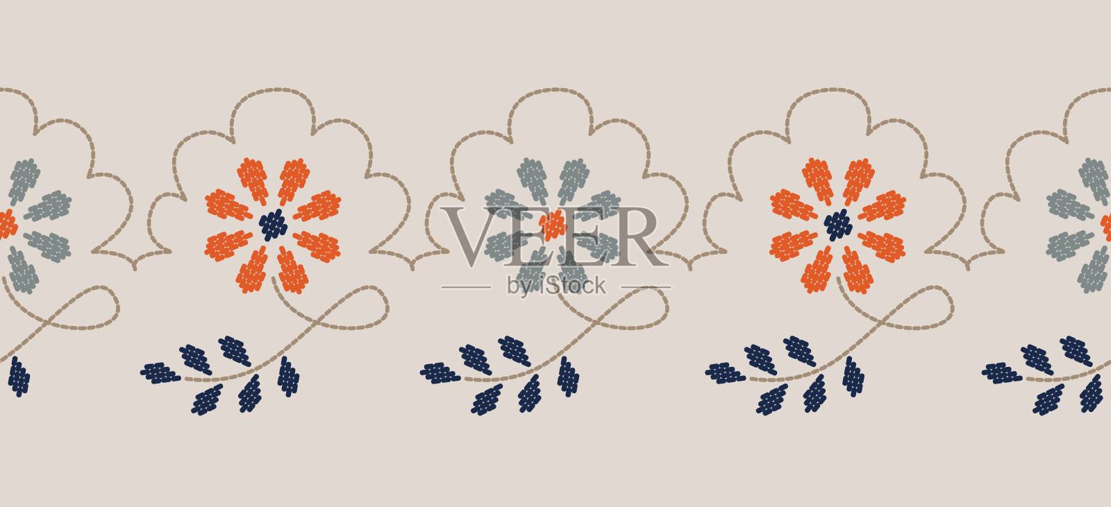 美丽的图案刺绣花卉插画图片素材