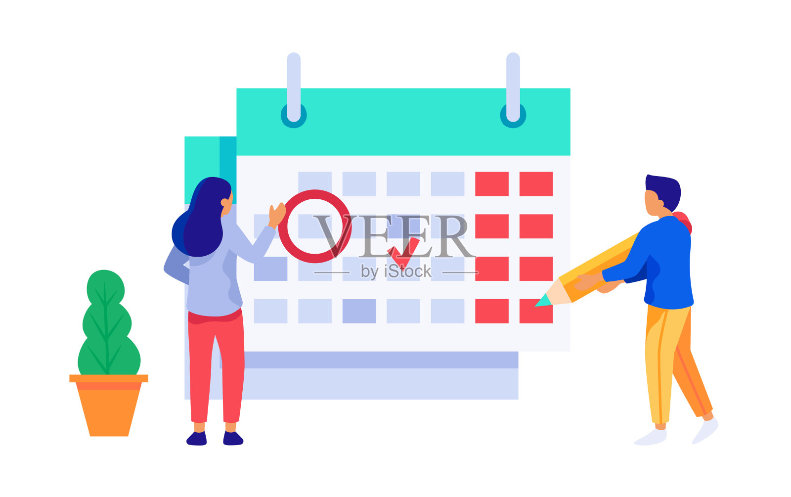 企业职工日计划。人们设定最后期限，在日历上安排约会。时间管理理念插画图片素材