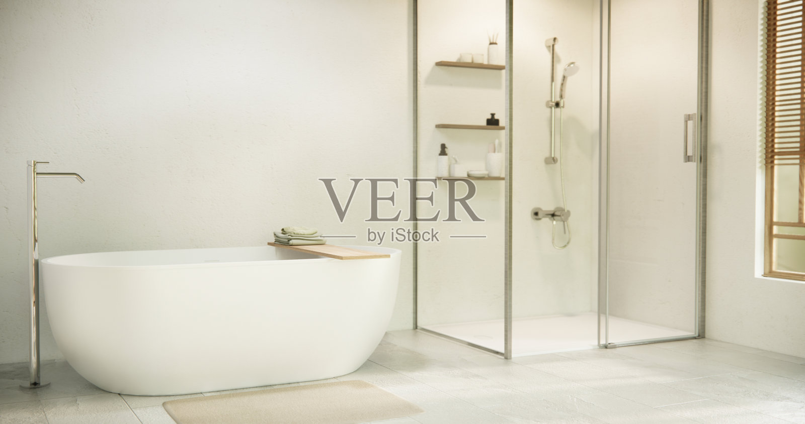 白色浴室现代日本简约风格。三维渲染照片摄影图片