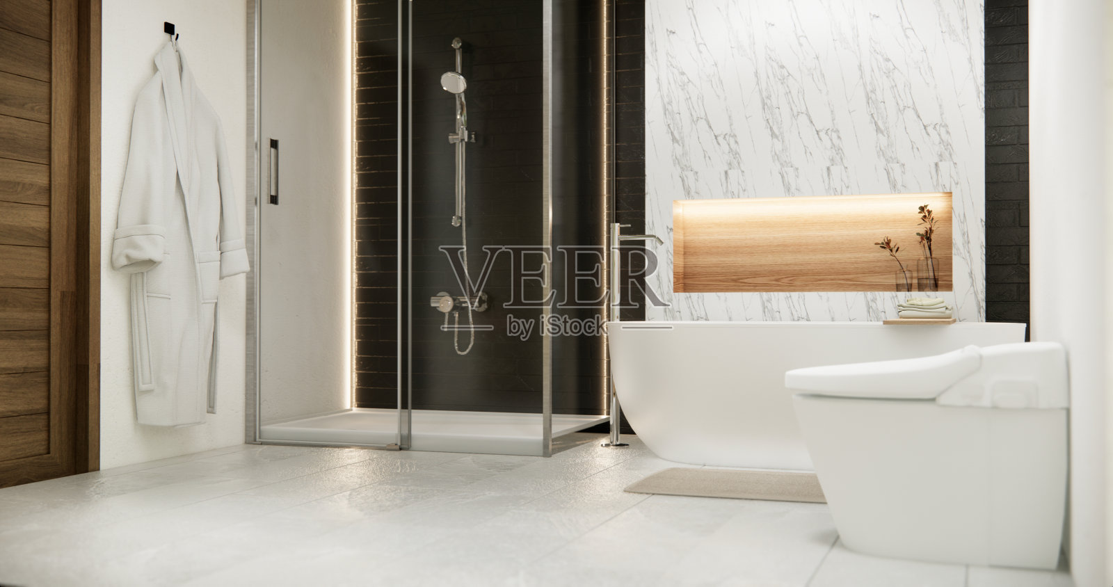 木制和黑色花岗岩墙在日本浴室现代温泉最小的风格照片摄影图片