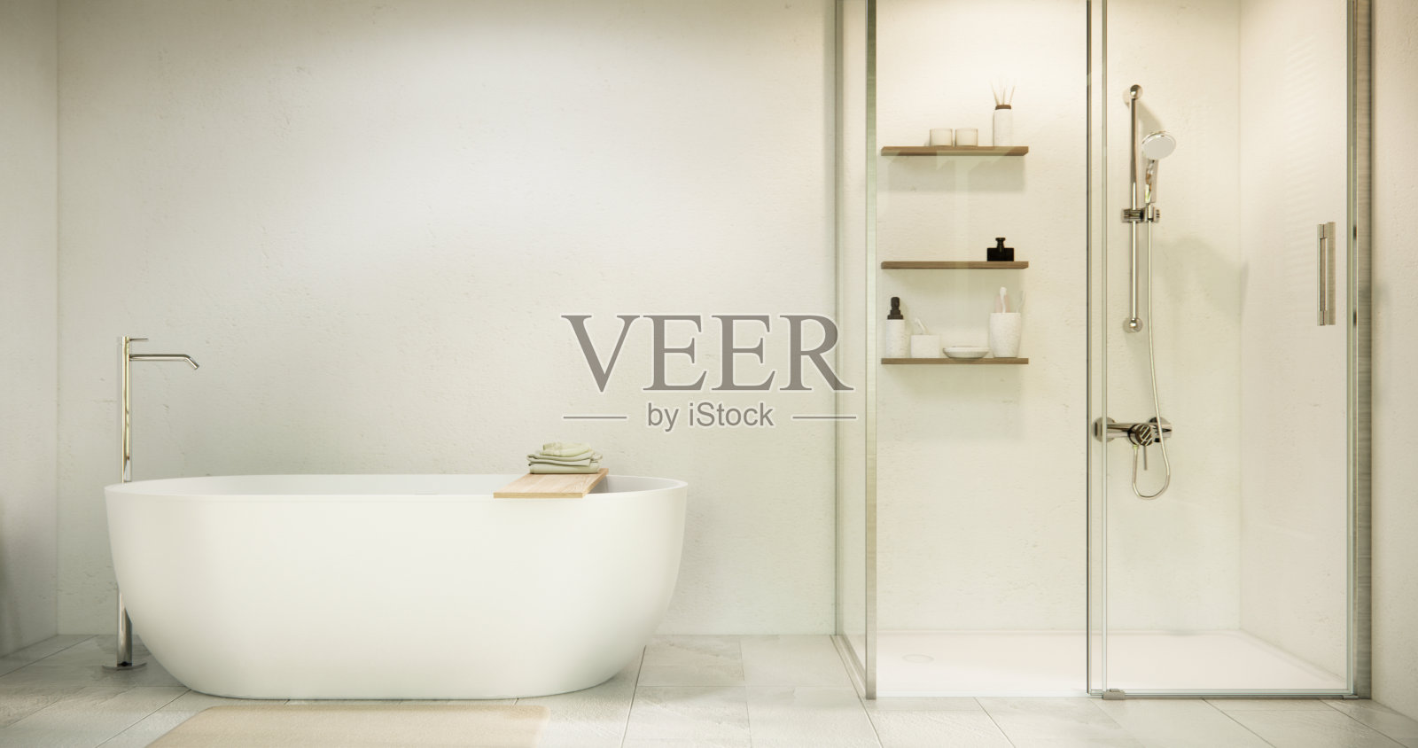 白色浴室现代日本简约风格。三维渲染照片摄影图片