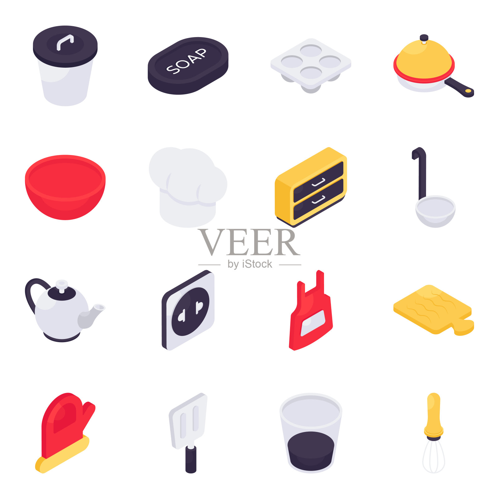 一套厨房工具等距图标插画图片素材