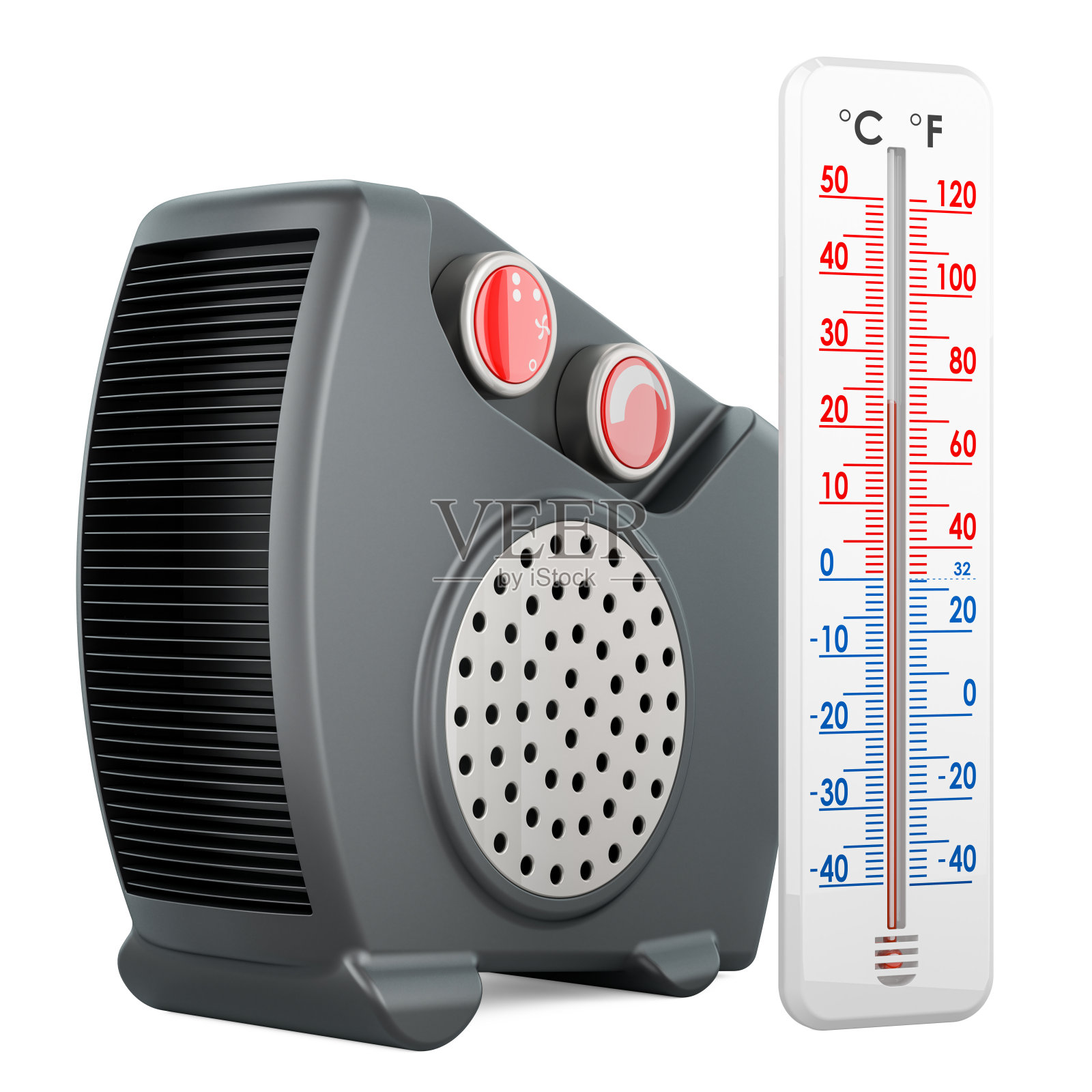 带有温度计的风扇加热器，3D渲染照片摄影图片