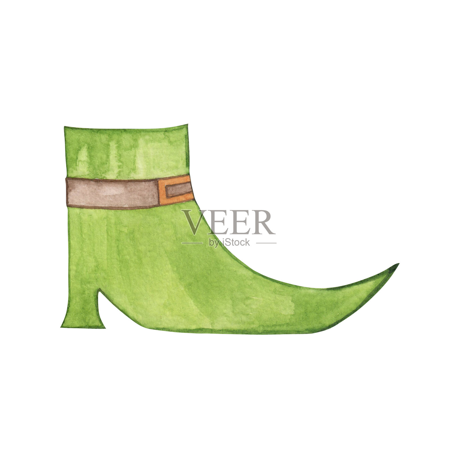 小妖精的绿鞋水彩画。圣帕特里克节。插画图片素材