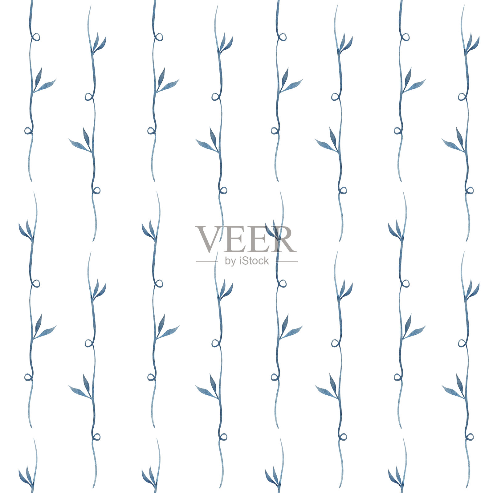 垂直蓝色条纹，水彩抽象无缝图案。插画图片素材