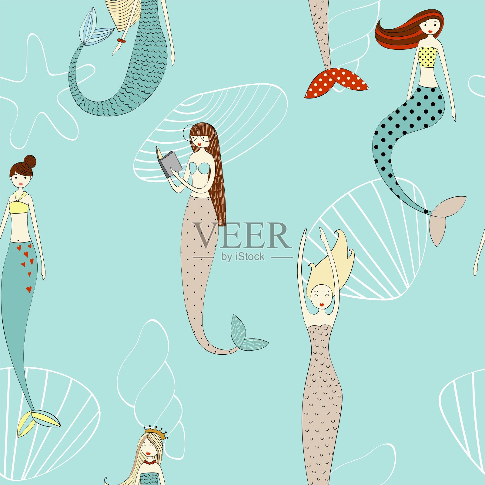 矢量可爱美人鱼插画图片素材