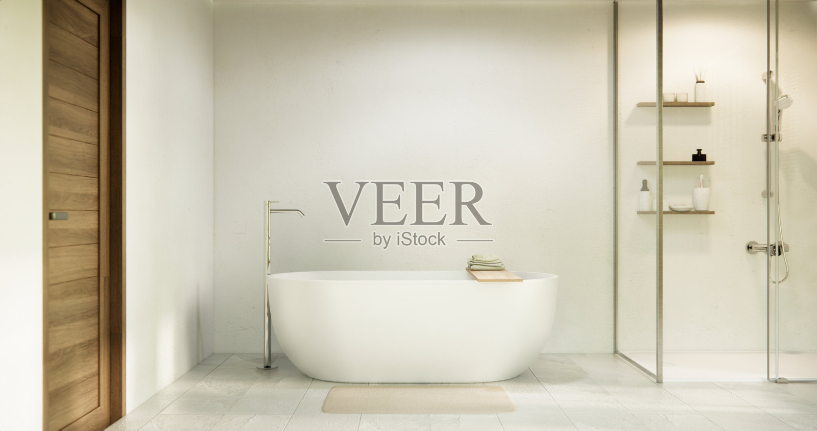 白色浴室现代日本简约风格。三维渲染照片摄影图片